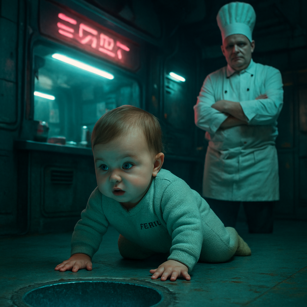 In the dream, a baby named Fern crawls towards a potentially dangerous hole, causing worry. Later, an authority figure (chef or chief) waits to serve something new, showing impatience.