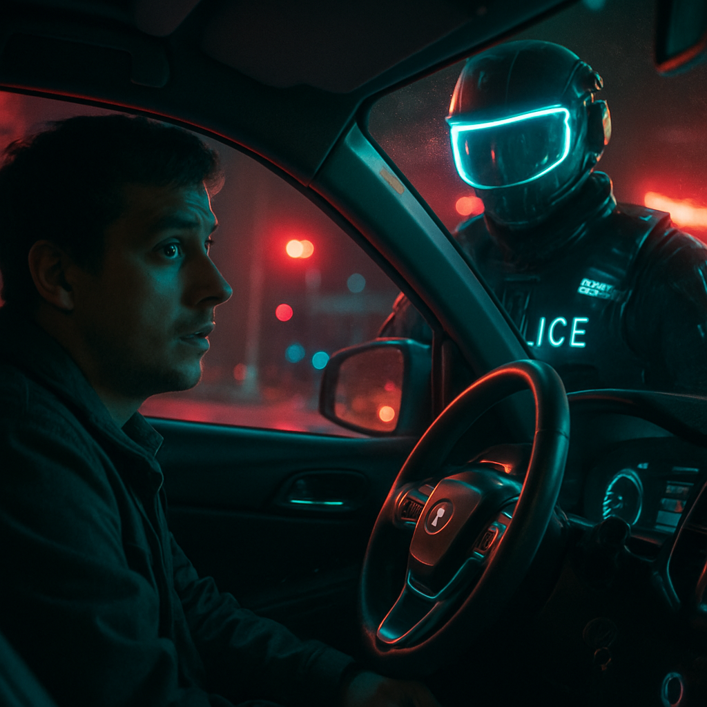 The dream involves a traffic stop where the dreamer feels nervous but tries to keep calm and compliant while approached by a police officer.
