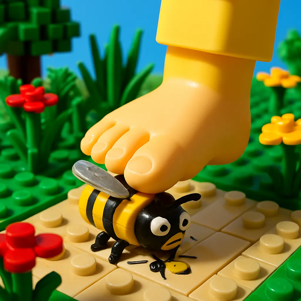 The dreamer steps on a bee, suggesting an unexpected encounter or shock.