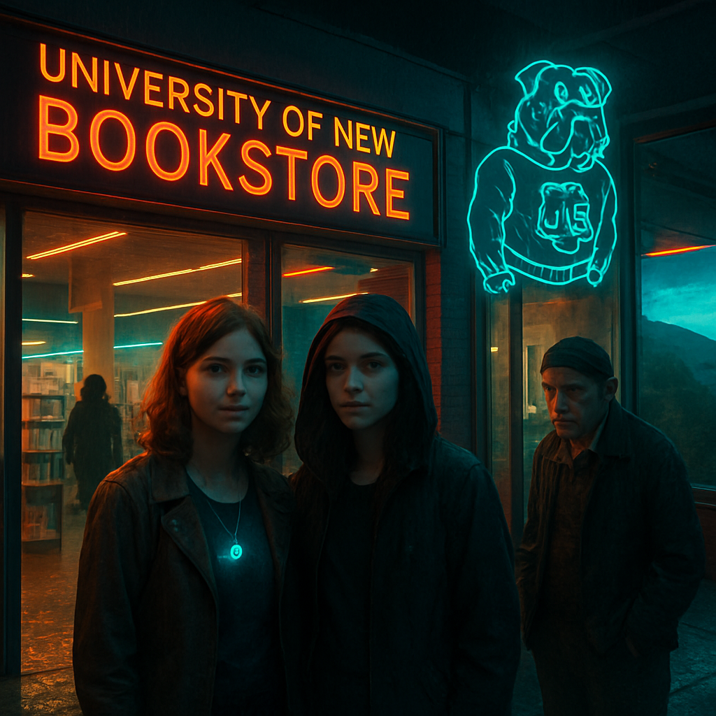 The dream involves a visit to the University of New Brunswick's bookstore with an acquaintance named Danielle, who has dual citizenship. There's a theme of needing specific items to belong or gain access, navigating through challenges in weird, tropical woods, and being aware of discrepancies in environments.