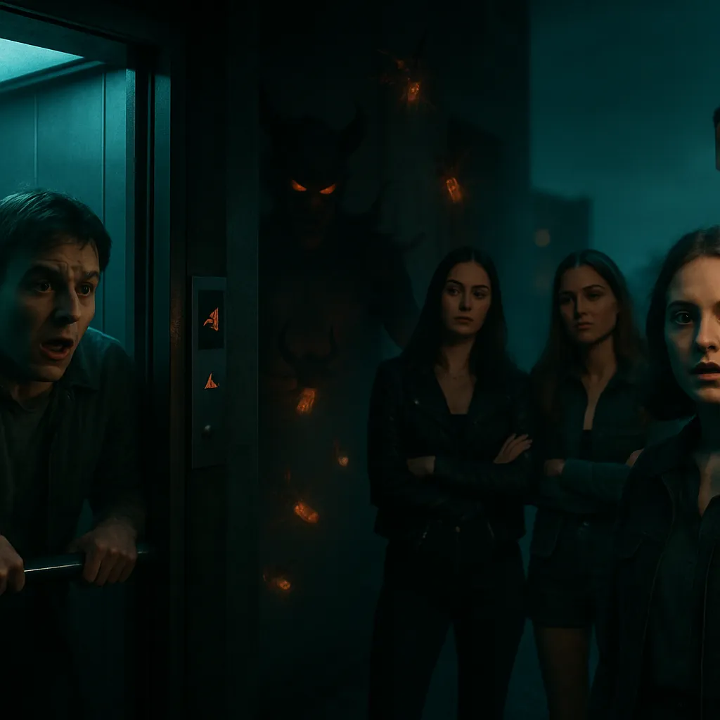 The dreamer experiences an uncontrollable elevator ride leading to fear of falling, encounters demons representing internal fears, observes snobby peers and recognizes an old acquaintance with notable changes in appearance.