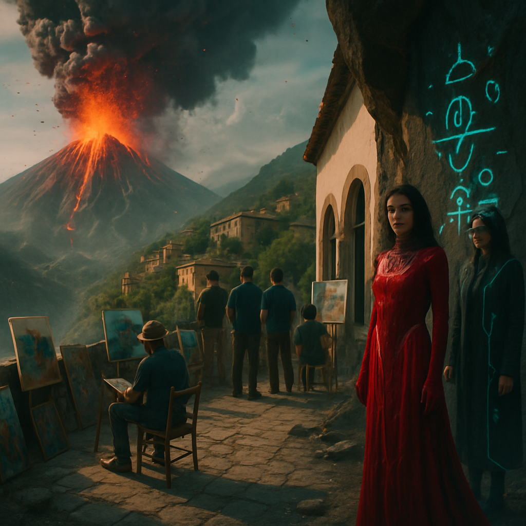 In a sunny Mexico, among artistic colonies, I engaged with artists and explored intriguing scenarios, marked by an encounter with a cryptic woman and ominous natural events like earthquakes and volcanic eruptions.