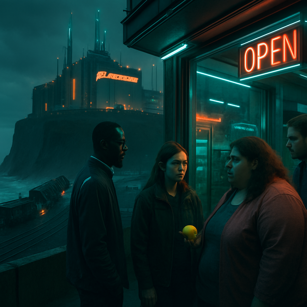 The dreamer finds themselves at a sea-cliff near Boeing factories. After witnessing a train derailment, they search for their car but instead fly, revealing self-discovery themes. Interaction in a small shop hints at daily struggles, culminating in rich symbolism with diverse characters.