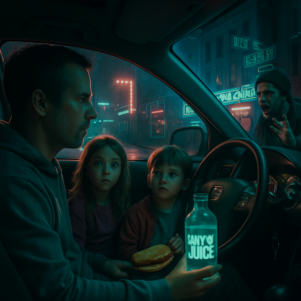 The dreamer drives around familiar childhood streets with their children, reflecting on the history of intolerance associated with a building. A stranger argues, but the dreamer confidently shares knowledge of the past. The dream shifts to creating 'Survival Juice' for protection.