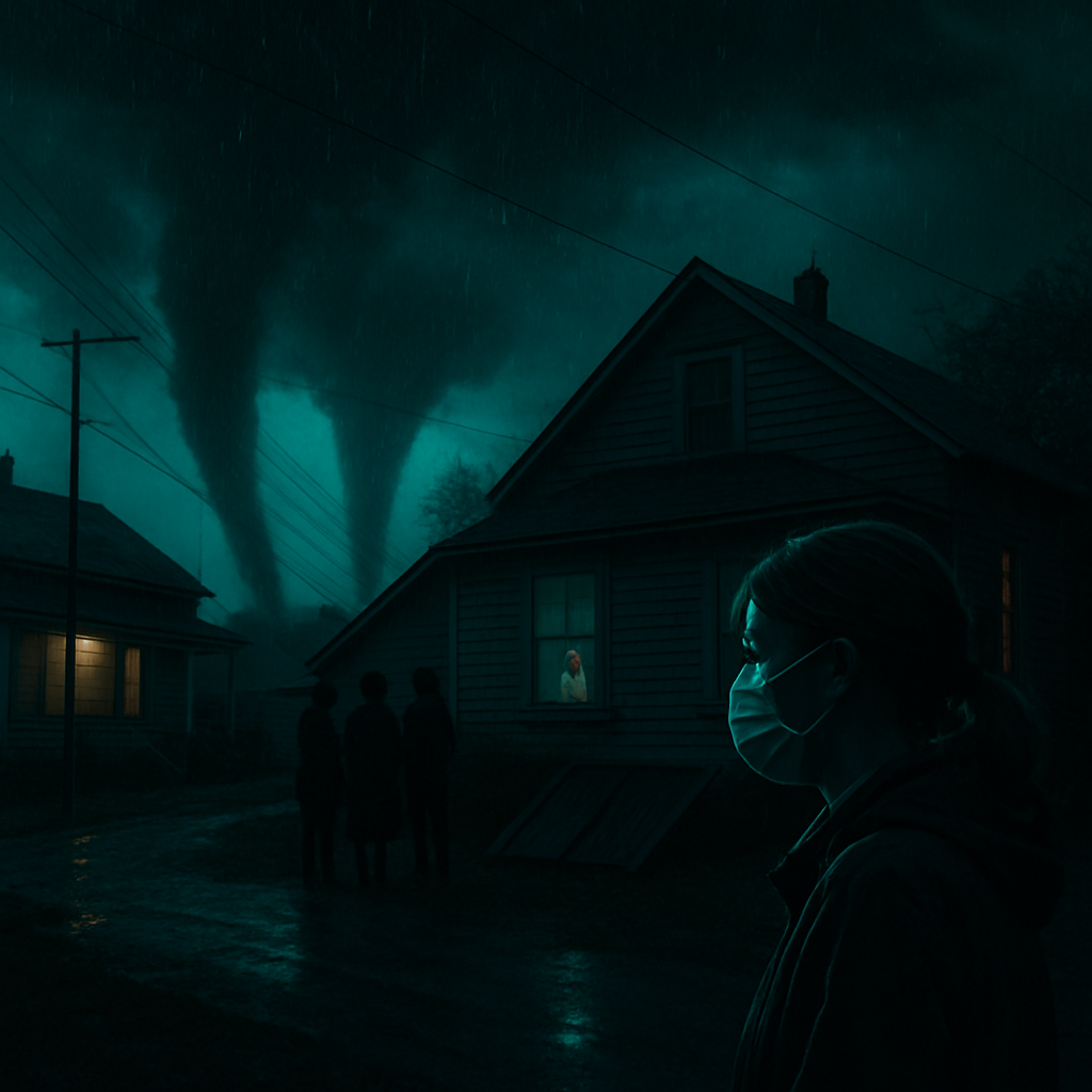 This dream involves tornadoes causing stress, impacting the dreamer's family life and connections with their deceased grandma, while the dreamer faces isolation due to COVID-19 fears.