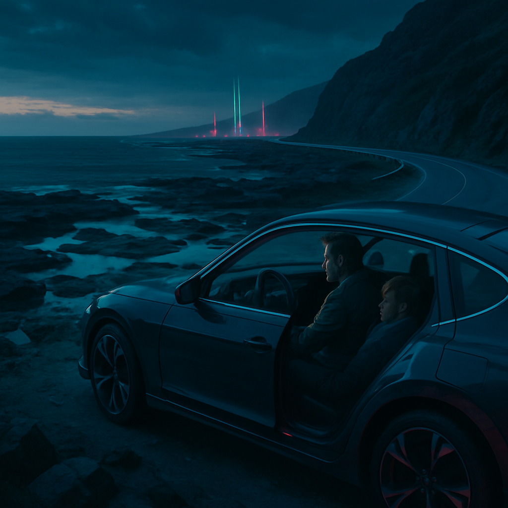 The dreamer was on a coastal drive with their father, interested in exploring the scenic coastline and tide pools, but unable to stop as the journey continued to another destination.