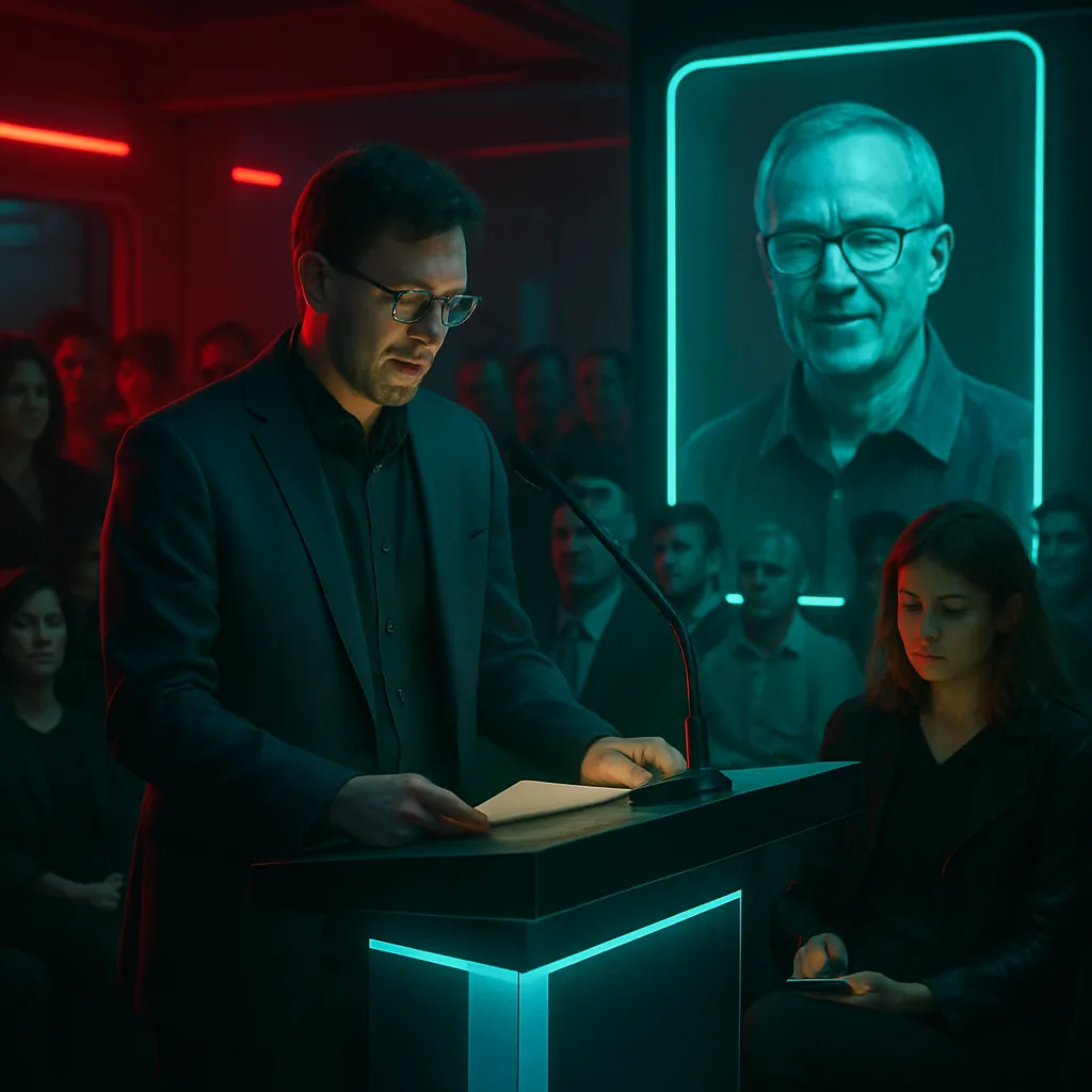 The dreamer transitions between two groups, rejects one and embraces another, finds relief and self-expression. They express emotions about their father at a podium, relate to everyday aspects of his life, and notice Kathryn, who is present but distracted.
