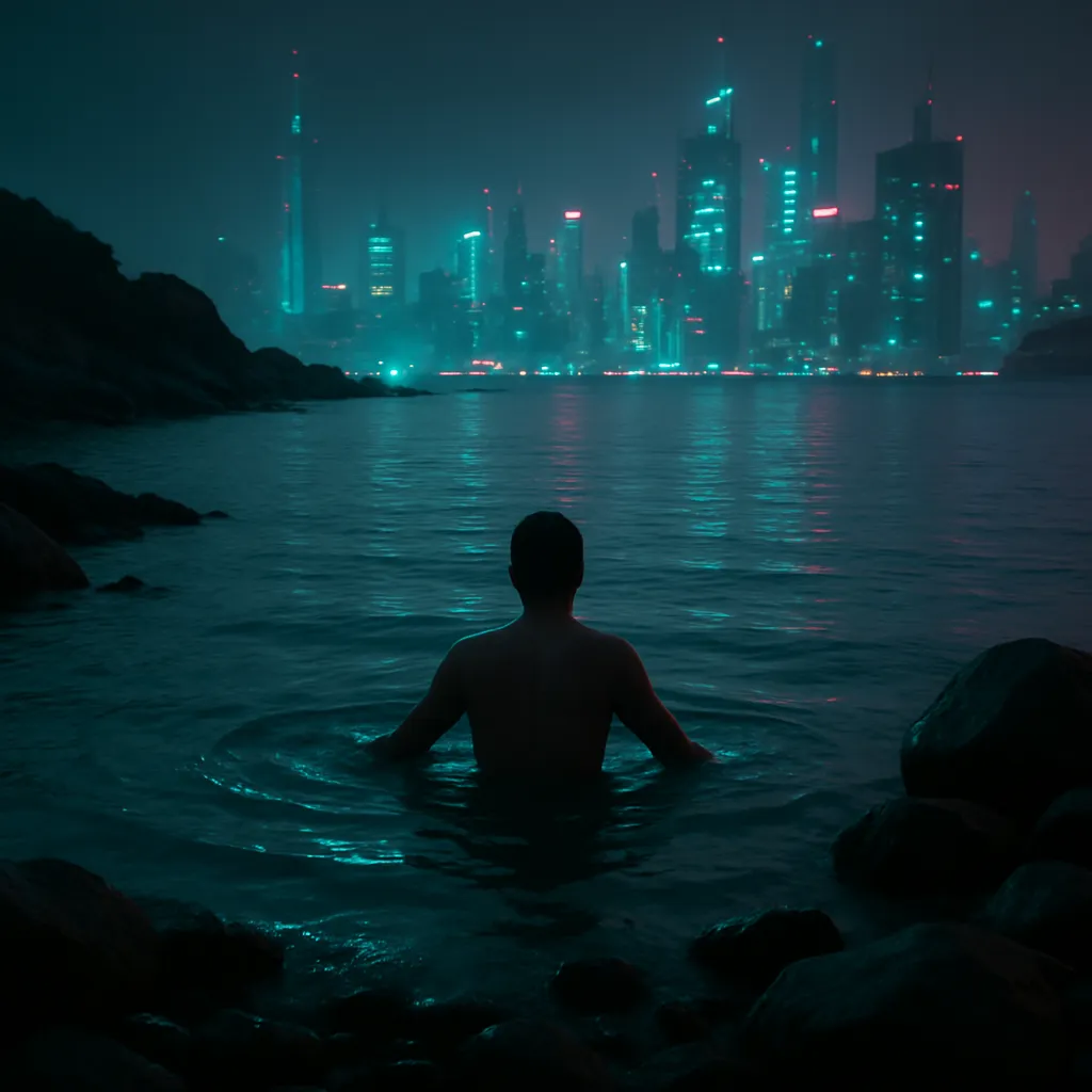 The dreamer was alone by a bay, felt urged to swim, and experienced refreshing water.