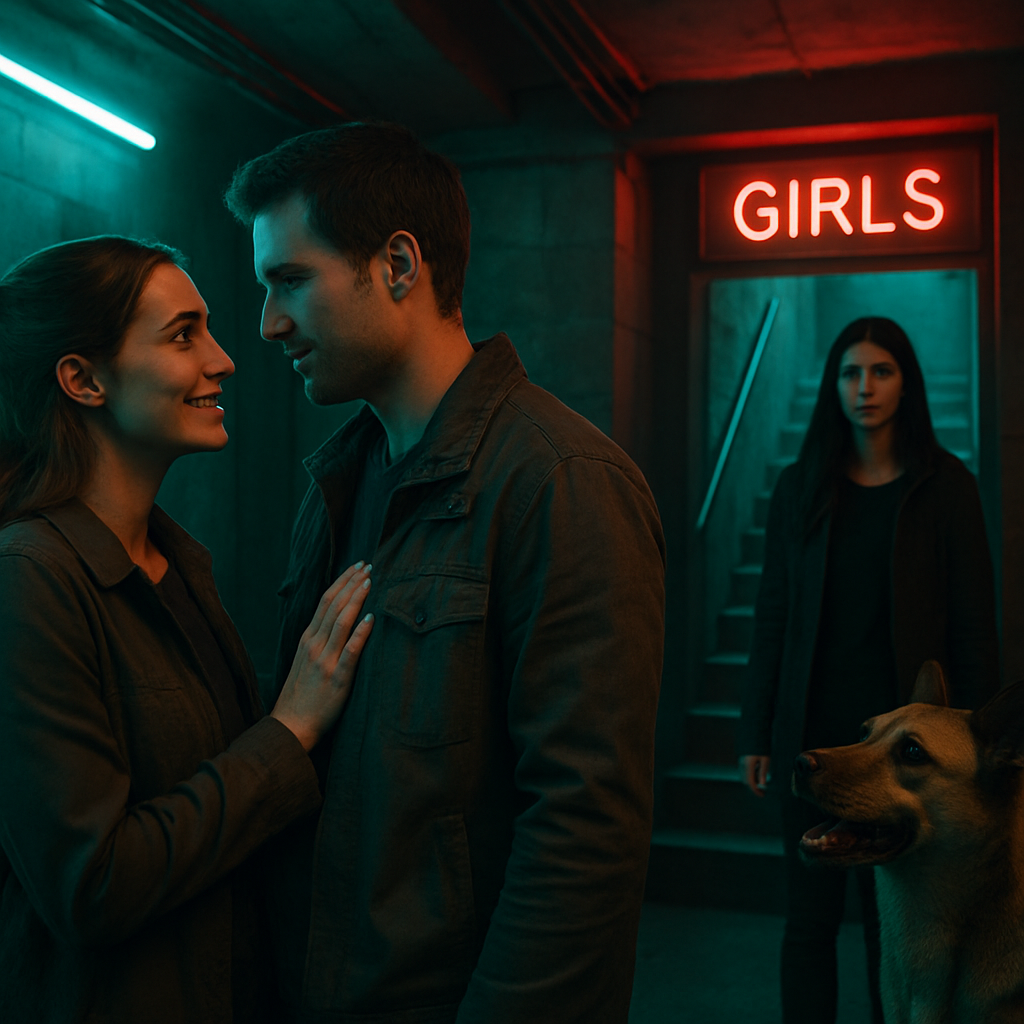 The dream involves a surprising request from the dreamer's wife, exploration of a basement with gender-specific rooms, a dark-haired woman's solo venture, and a positive interaction with an initially annoying dog.