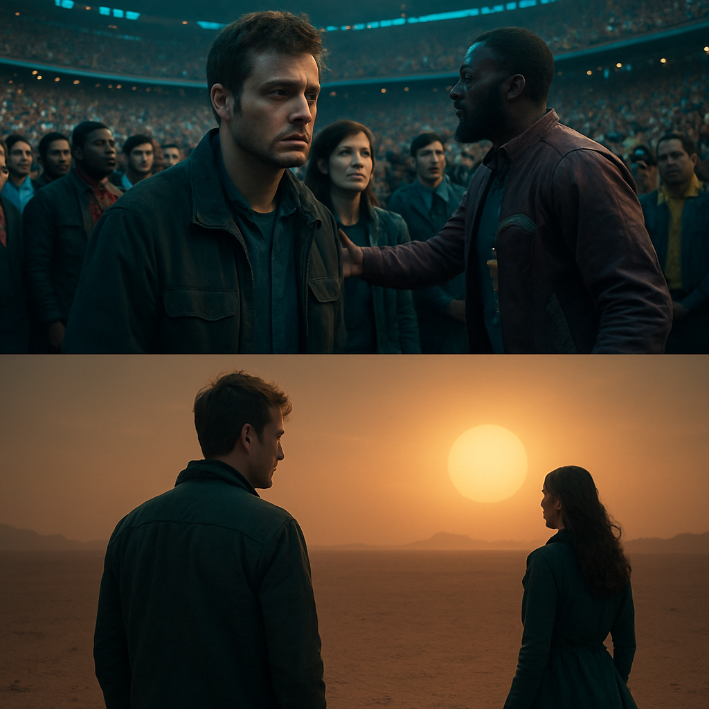 The dreamer attends a large, multicultural event in a stadium and experiences feelings of exclusion and empathy for racial tensions. Later, they find themselves in a desert, seeking direction, accompanied by a female entity.