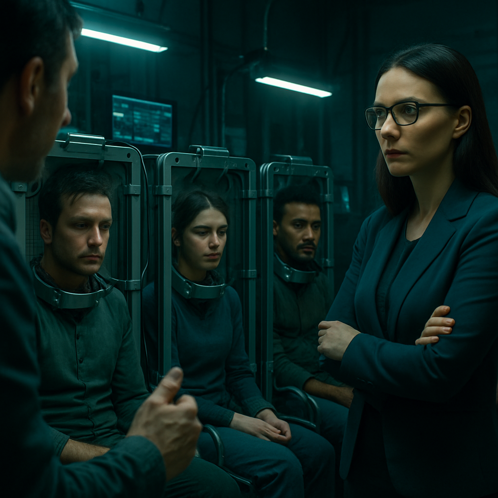 The dream involves observing a research project where people are held captive but allowed to participate, with the dreamer advising on improvements. A woman is in charge.