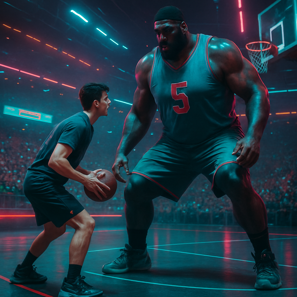 The dreamer often finds themselves playing sports against exaggeratedly large professional athletes, feeling a mix of challenge and awe.