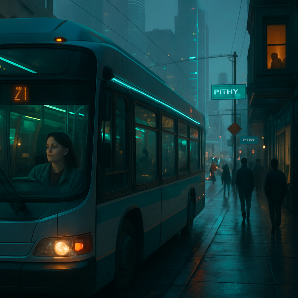 The dreamer is taking a bus journey reminiscent of a childhood experience, becoming lucid while reflecting on social norms and personal autonomy, as they travel through an altered cityscape resembling Centerville.