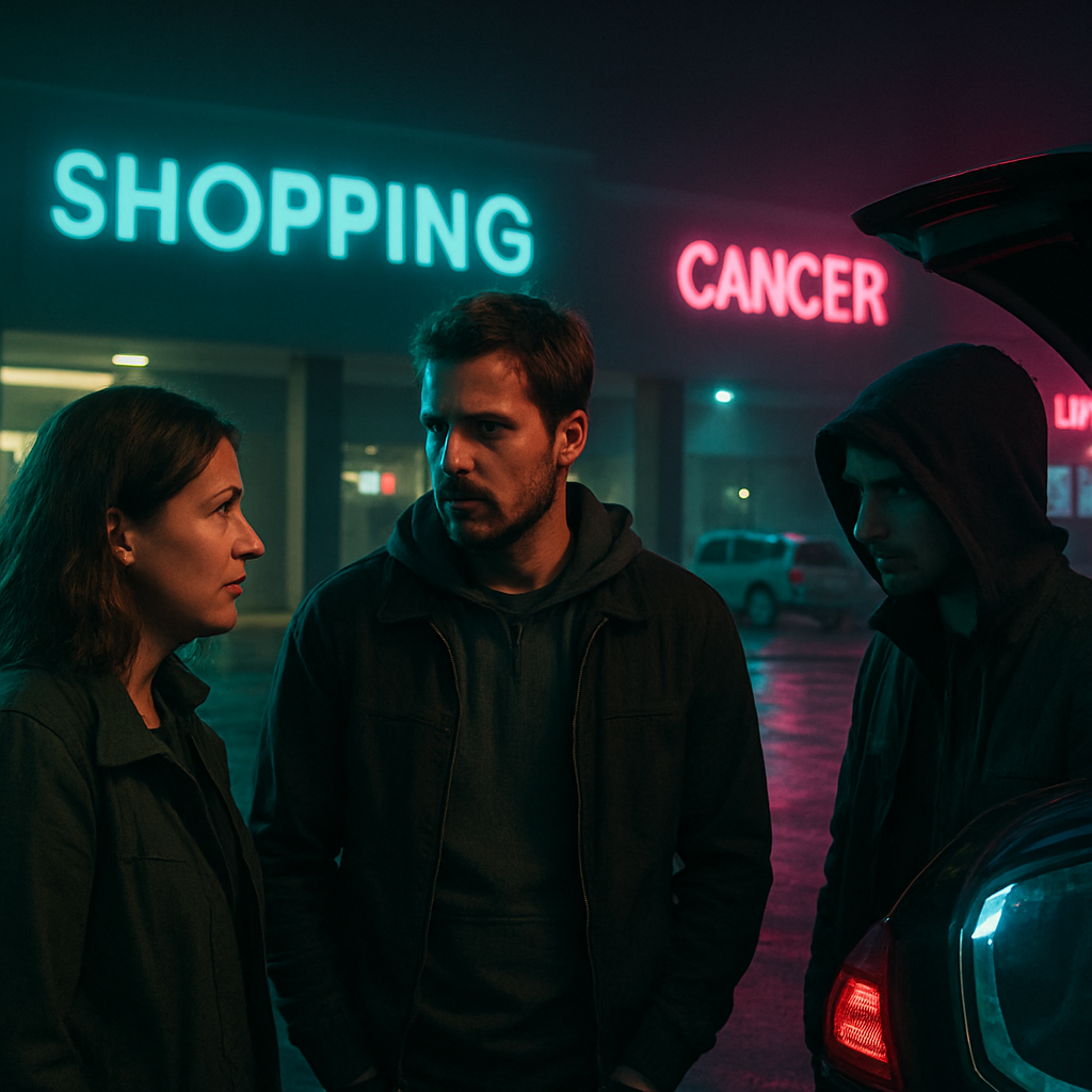 The dream involves a conversation about illness, driving to a familiar yet mysterious location, and an encounter in a parking lot at night.