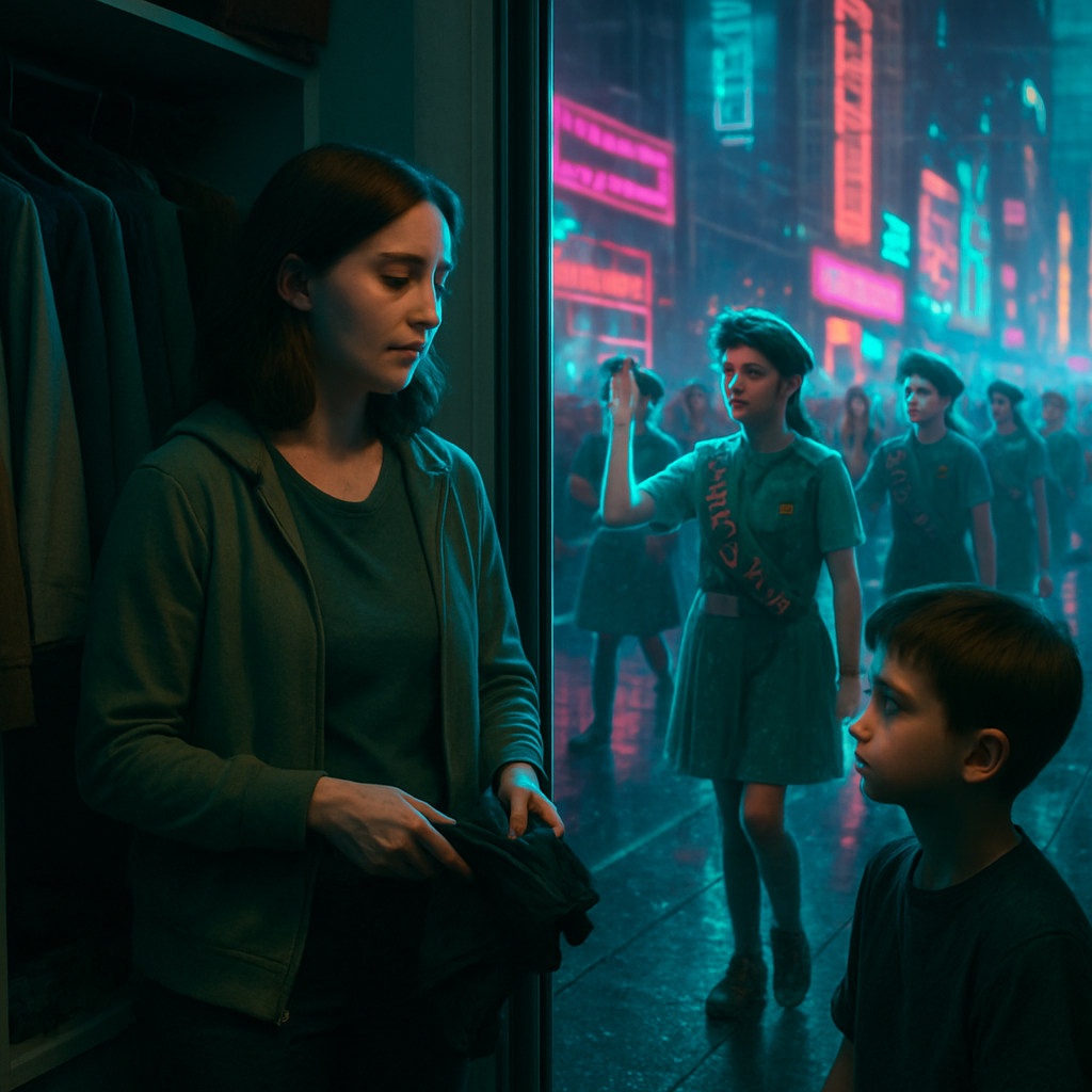 The dream features a parade with Girl Scouts miming their duties, and a scene of cleaning a closet while discussing a respectful boy.