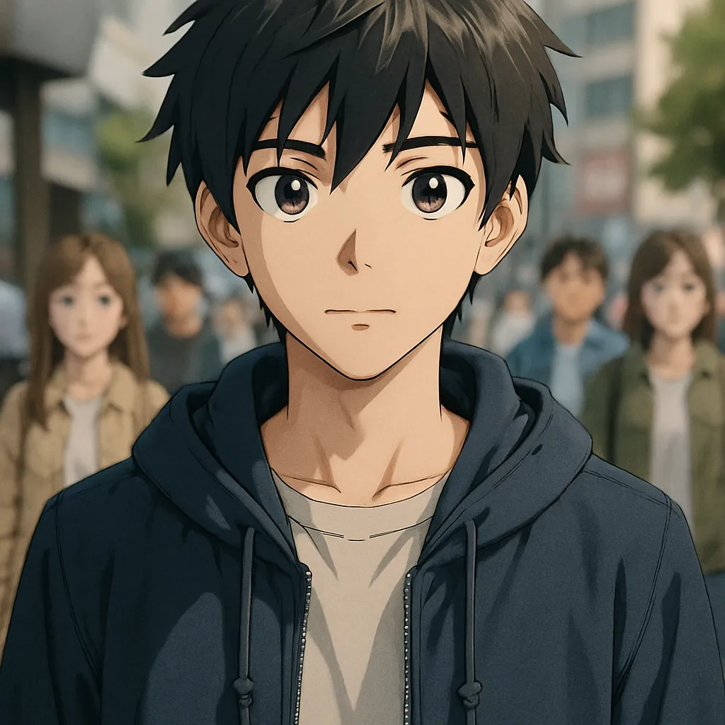 The dreamer envisions themselves as a realistic anime character, with people in the background when zoomed in.