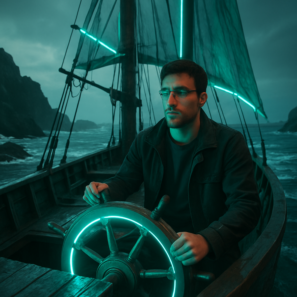 The dreamer is on an old, wooden ship captained by a high school friend named Randy. Despite lacking a keel, they navigate rocky waters without running aground. The dream explores themes of stability, trust, and adaptability in life’s journey.