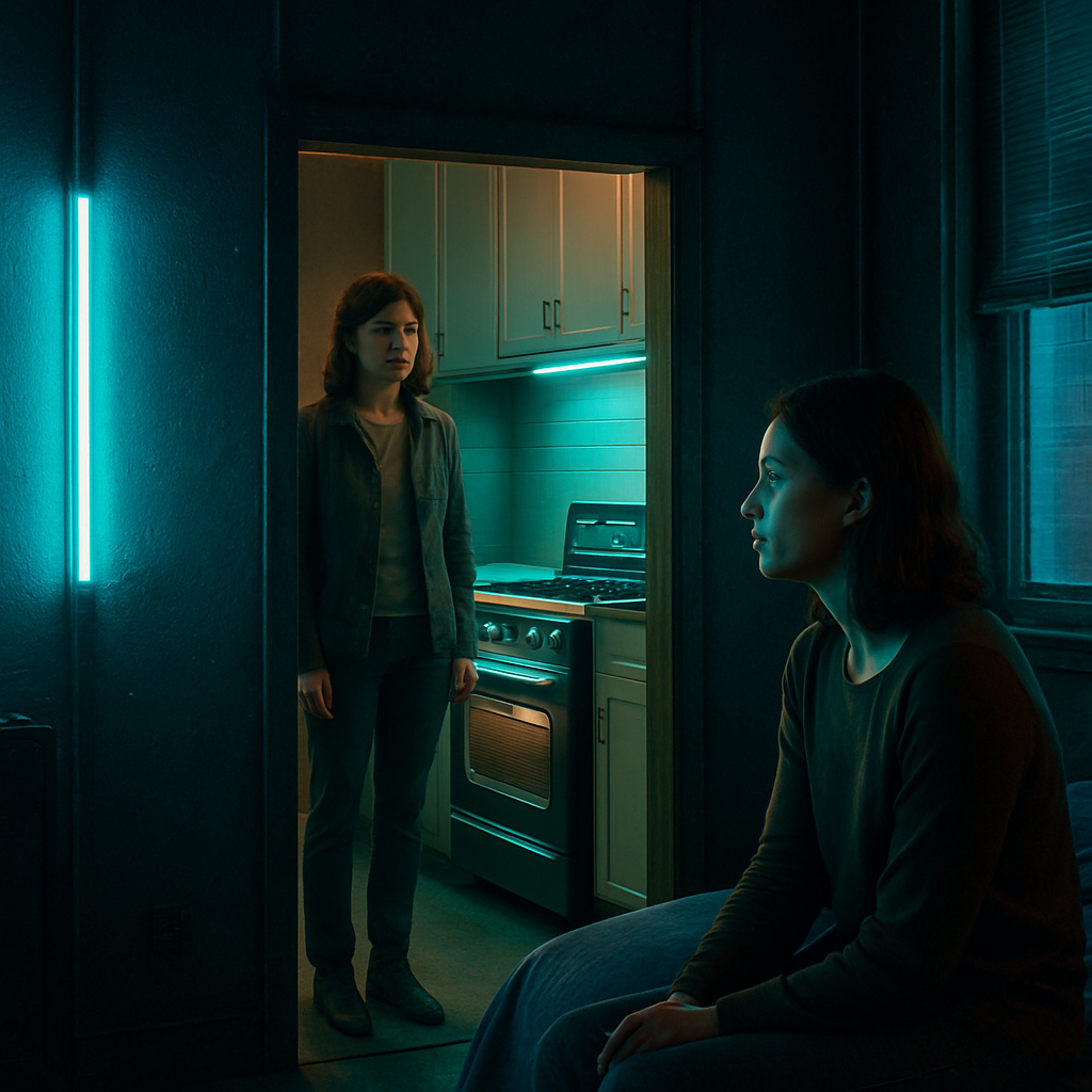 The dreamer experiences fragments of memories involving an apartment or home, a new retro stove in the mom's kitchen, and interactions with a former colleague.