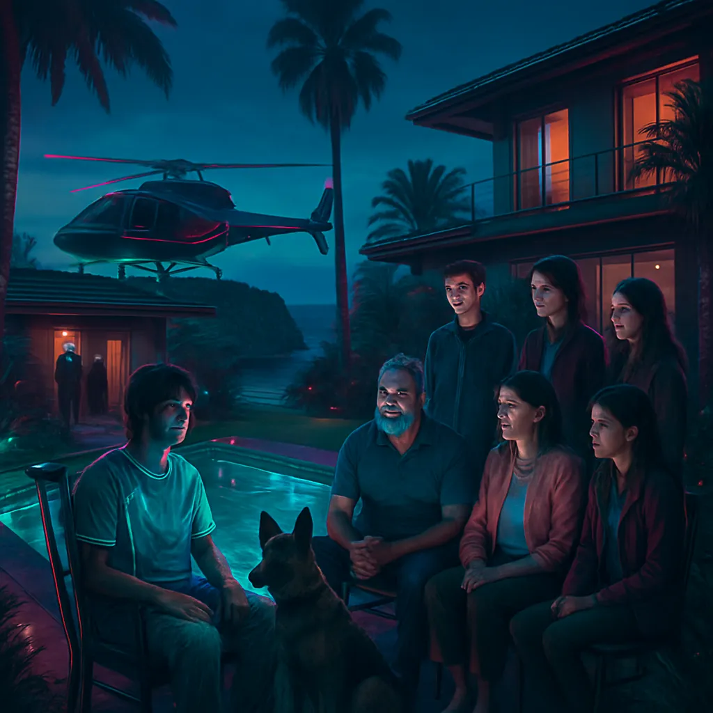 The dreamer finds themselves on a land with two distinct houses, engages in family gatherings with ancestors, witnesses the recovery of a Keanu Reeves-like character, and experiences an adventure involving a helicopter piloted by The Rock.