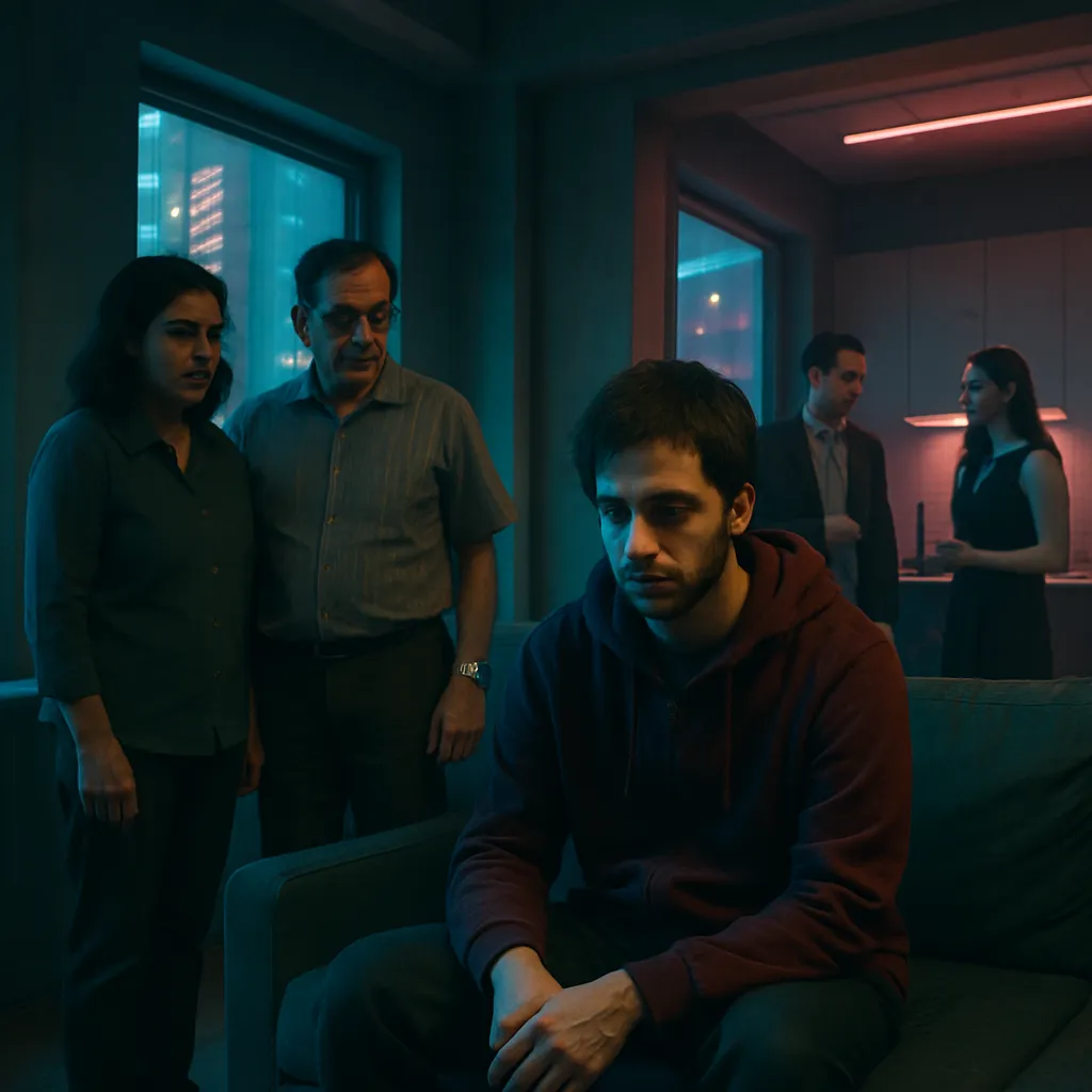 The dream revolves around an immigrant family with a son who is perceived as lazy but is actually dealing with depression. The son works sparsely and is dependent on his parents. The narrative includes friends and a company party, highlighting family dynamics and personal struggles.