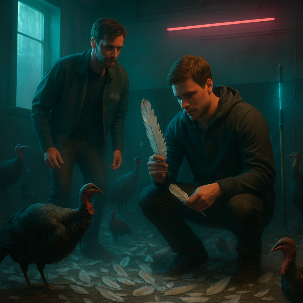 The dreamer sees Pete from Rhode Island, who turns into their brother. They follow him into a room filled with feathers and wild turkeys, gathering feathers for their supposed medicinal value, which reminds them of ones in their car and dream staff.