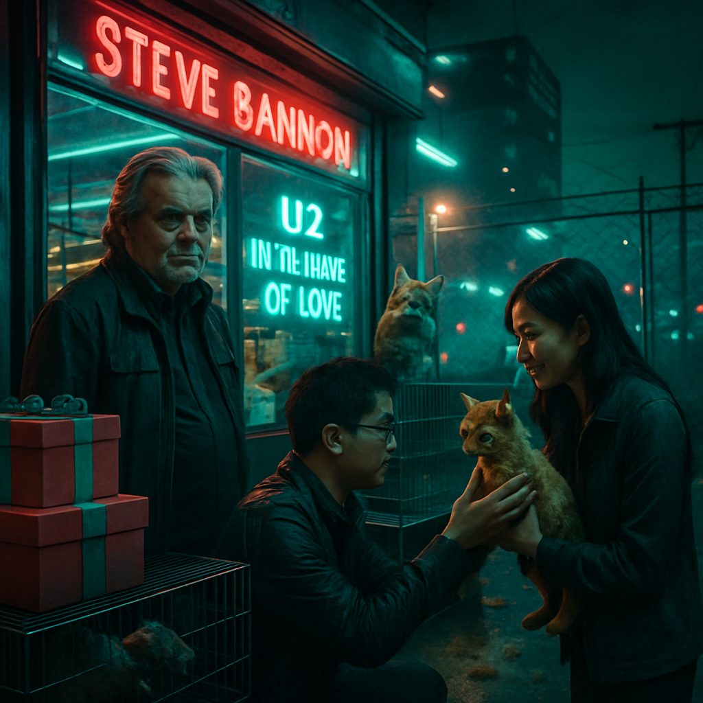 The dreamer experiences a semi-lucid dream about revisiting a store with known elements and consumer goods linked to Steve Bannon. They interact with pets and face humorous challenges related to pests, seeking approval from a companion.