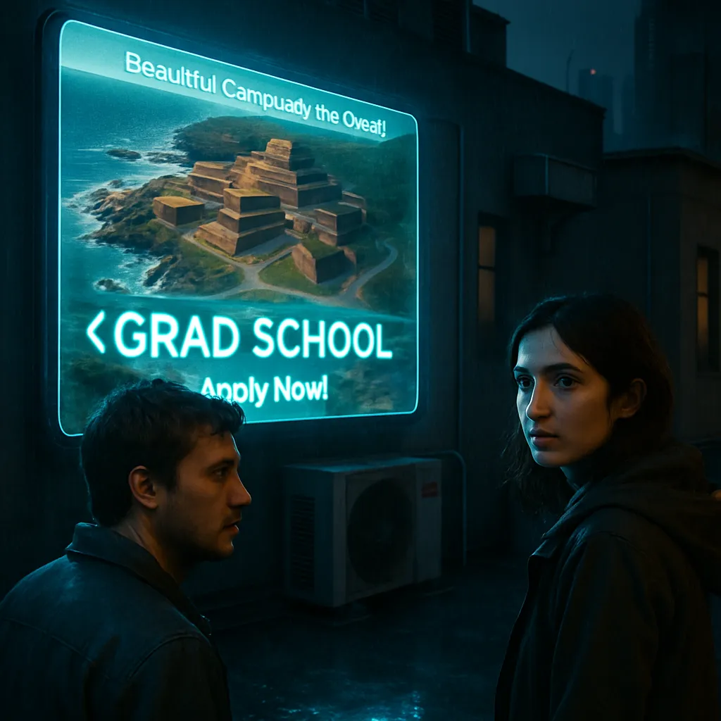 The dreamer watches a commercial for a beautiful grad school but faces financial concerns. Lucas offers support. They face an intruder, a woman from another dream, and the dreamer aims to make her feel at ease.