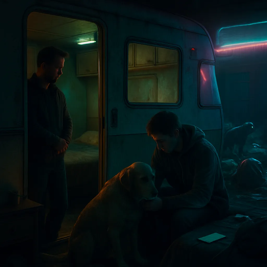 The dream involved renting a room from a guy and being cautious about power use. Outside, trash, book bags, and older dogs were seen. An emotional connection was made with a sad dog.