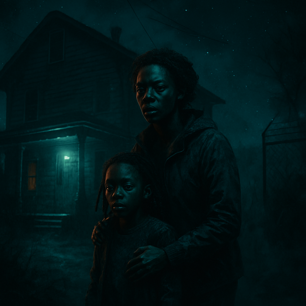 In a dark, changing identity dream, the dreamer was both an African-American mother and her daughter seeking safety in a grandmother's house, transitioning through a dangerous wild game preserve to a desert, and experiencing vulnerability and cleverness. This repeated journey concludes with a heart-pounding escape.
