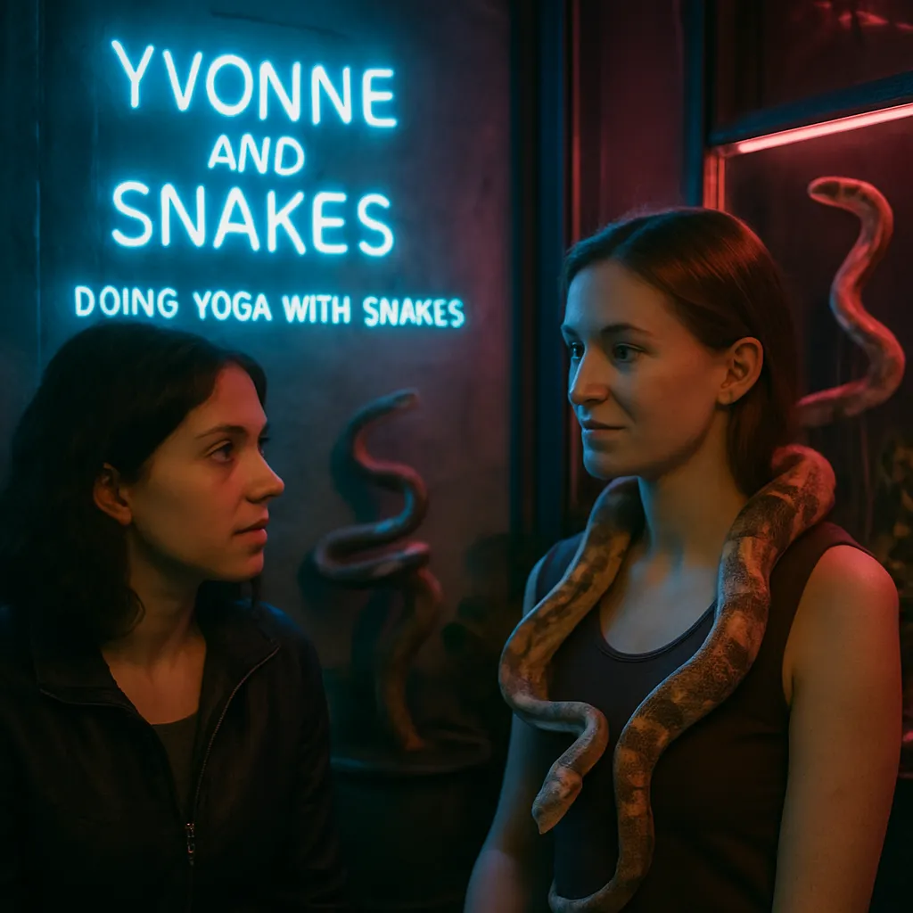 The dream involves a conversation about visiting someone named Yvonne who has snakes and the idea of practicing yoga with them, highlighting themes of transformation, kundalini energy, and spiritual exploration.