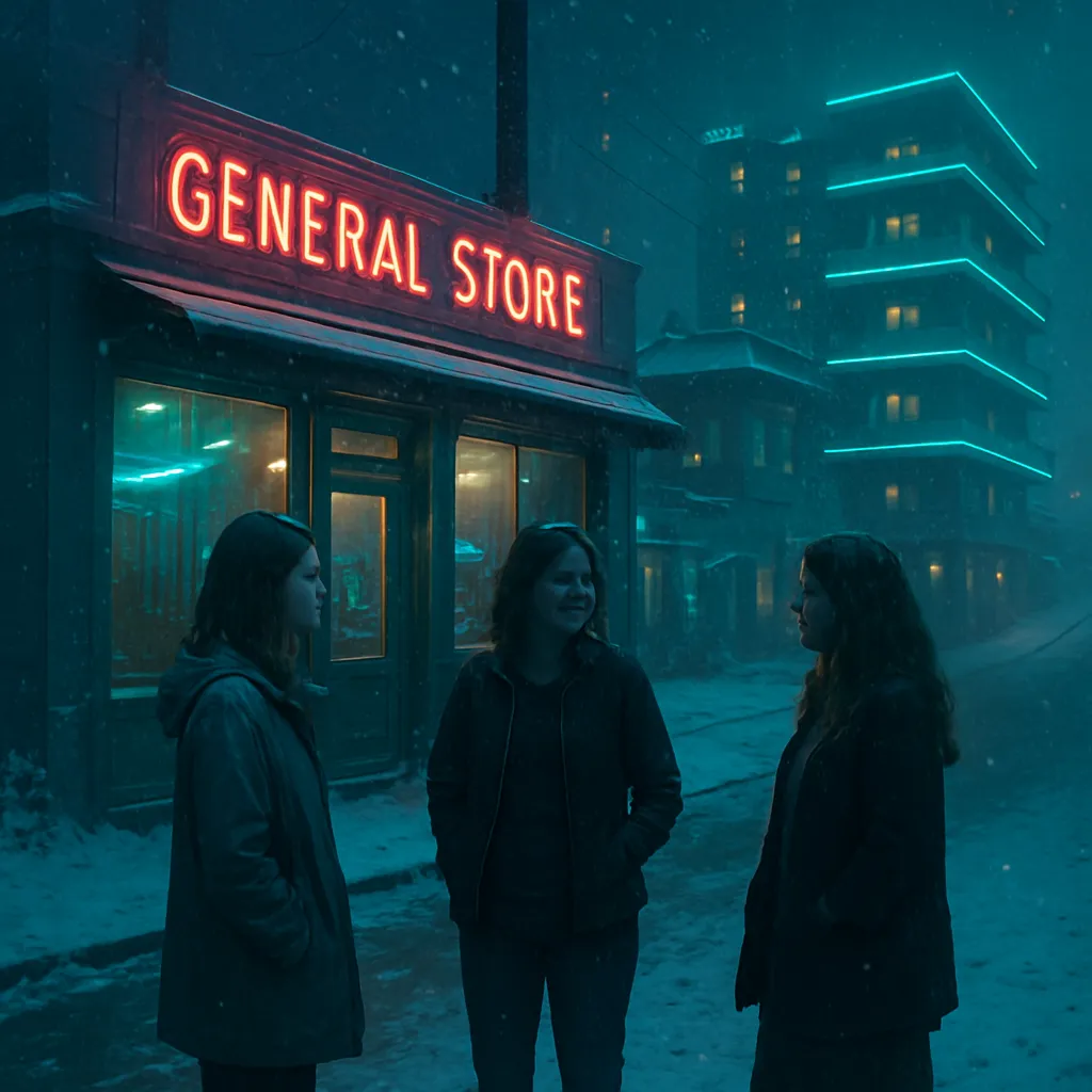 In the dream, the dreamer experiences a snowy Christmas-like scene in summer near a General Store and overhears women discussing relationships, feeling content with being single.