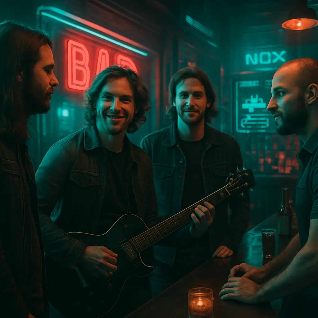 The dreamer revisits a classic venue from their youth, engages with old friends from their band, and converses with a bartender about Docker containers, reflecting a blend of past connections and present learning.