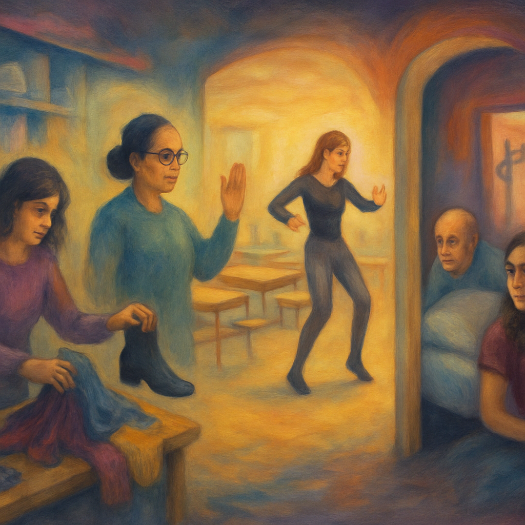 The dreamer is gathering supplies for a dance routine, experiences chaos and transformation in a familiar setting, and faces a personal boundary violation that results in anger. The dream ends with confusion and hurt from a friend's conflicting behavior.