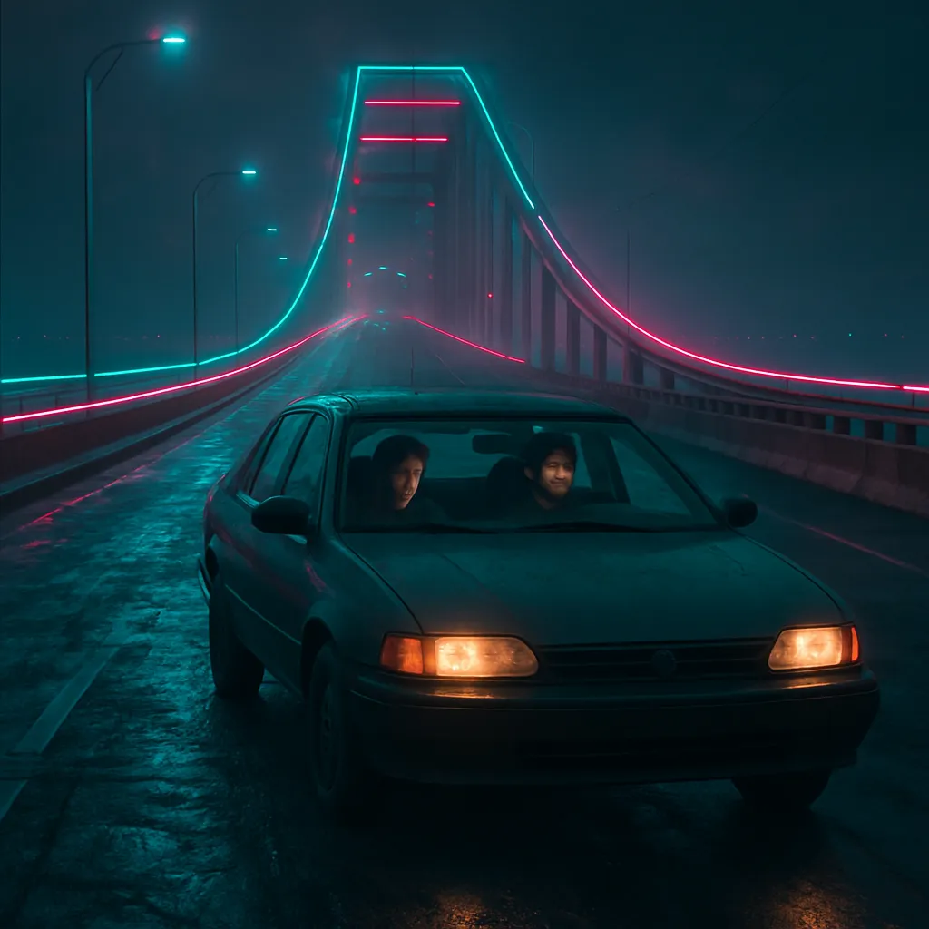 The dreamer drives over the San Mateo Bridge multiple times, experiencing a bumpy road and a sense of urgency. They are alone the first time, and with someone else the second time.