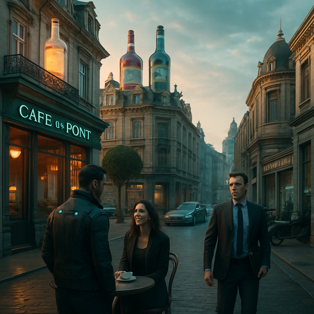 The dreamer walks through a rich neighborhood noticing opulent details, interacts with a flirtatious individual in a European-like town, and discusses a professional venture over a coffee meeting.