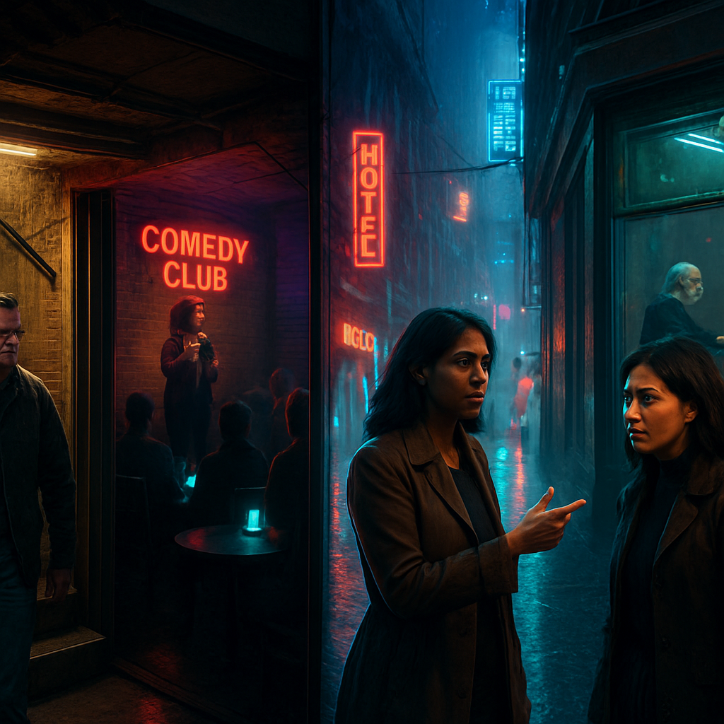 The dreamer navigates from a basement, through a comedy club, into the street where a woman advises on visualization. The dreamer finds the desired place, meets a sage, and is accompanied by Diana while discussing past life experiences.