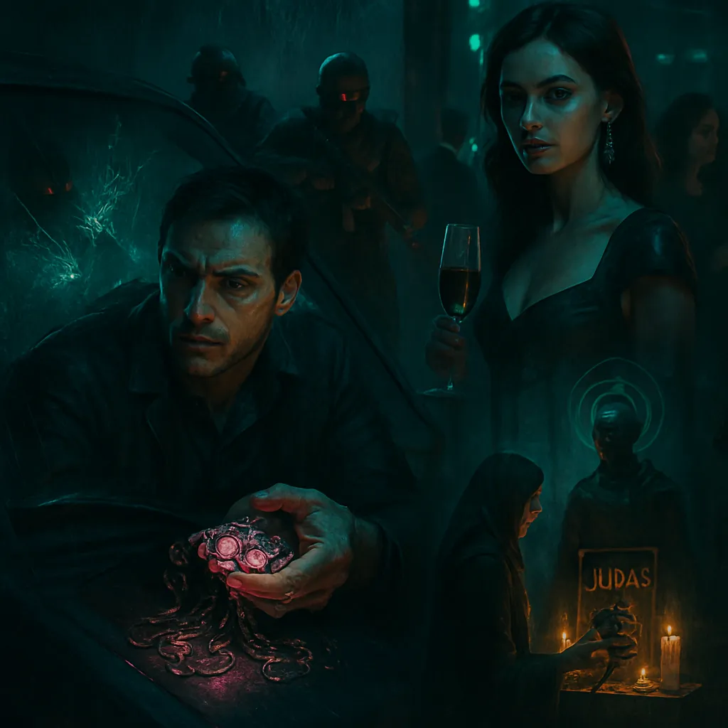 A man involved in illegal activities narrowly escapes a violent ambush, concealing his guilt through delicate craftsmanship. A woman seeks to unveil his secrets at a social gathering. A separate ritual for forgiveness implicates the dreamer's struggle with personal shame.