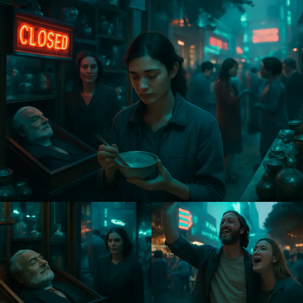 The dreamer is in a shop with an older man who has died. The shop is crowded with people buying items despite the shop supposedly being closed due to the owner's death. Among the chaos, the dreamer collects precious items with a feeling of magic and importance. Later, the dream shifts to a social gathering with old coworkers and friends, where a display of carefree authenticity underscores a contrast to societal expectations.