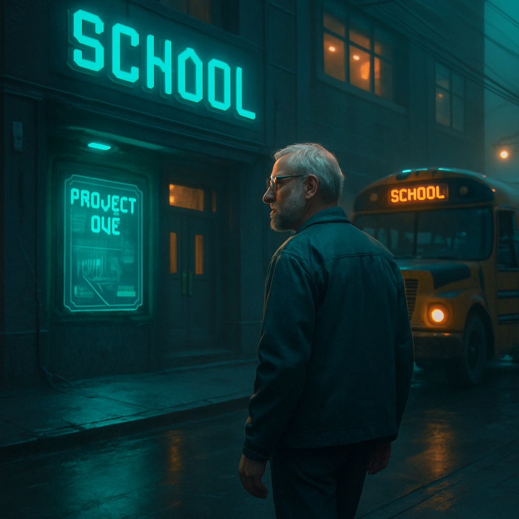 The dreamer is in a school facing a project deadline but decides to walk away, realizing the insignificance of academic success due to being retired.