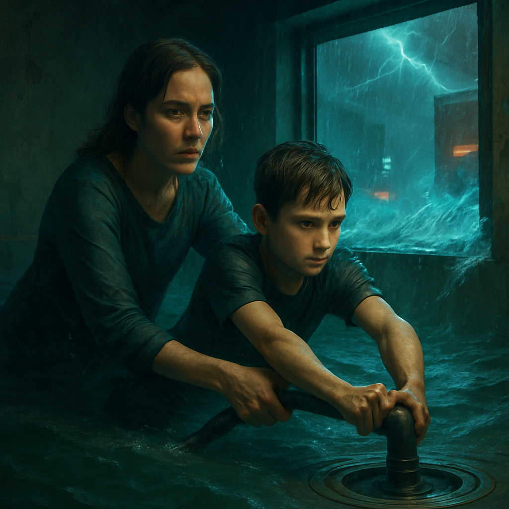 The dreamer watches a woman monologue about her sick son in a room, which floods during a storm. The dreamer then becomes the mother. The water rises, threatening to drown them, but the son shows strength and helps them escape by draining the water.