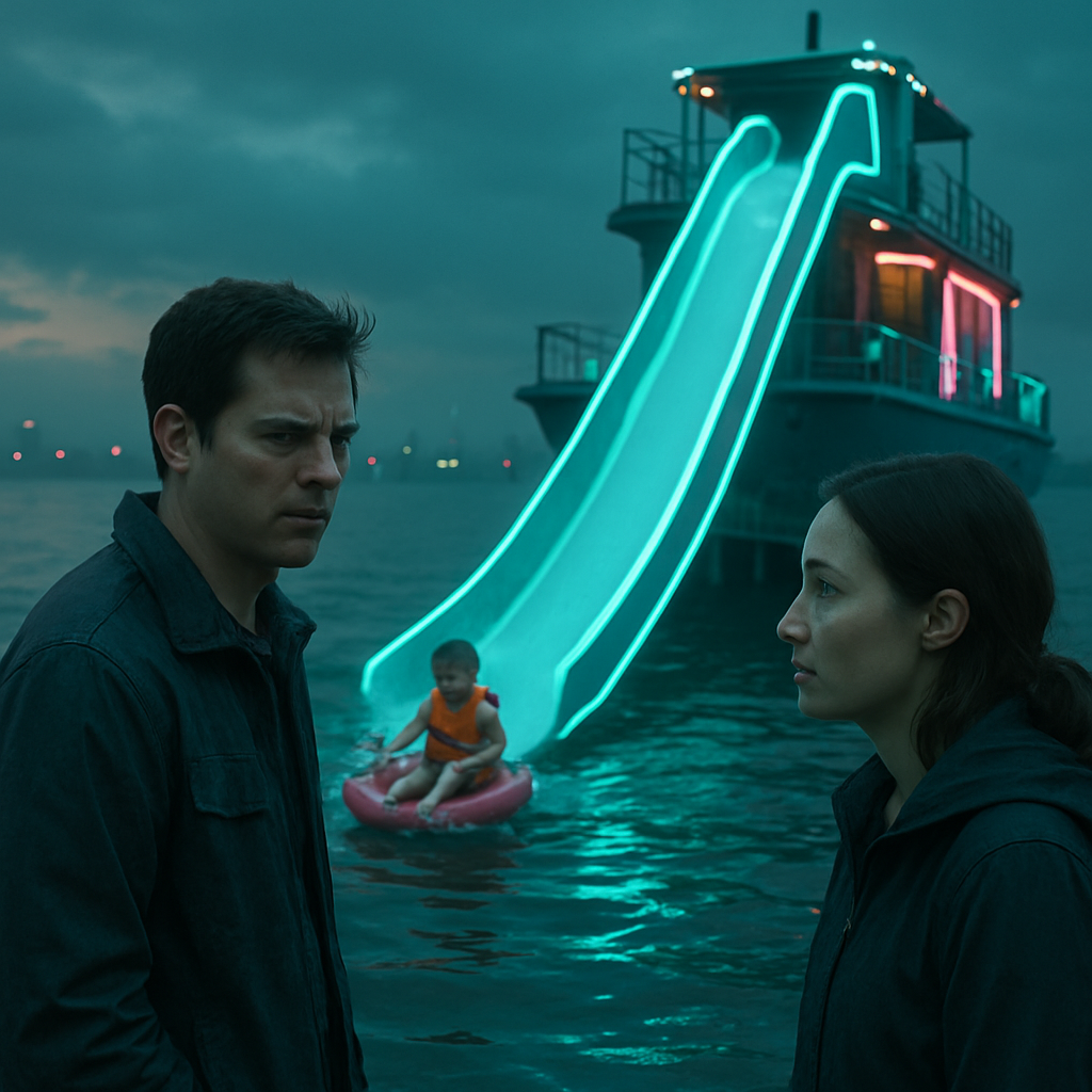 The dreamer is on top of or near water, with their ex, Rory. Rory is judging people as they use a slide off a boat. The slide lengthens with each use, and the dreamer explains this to Rory, who then alters his judgmental attitude.